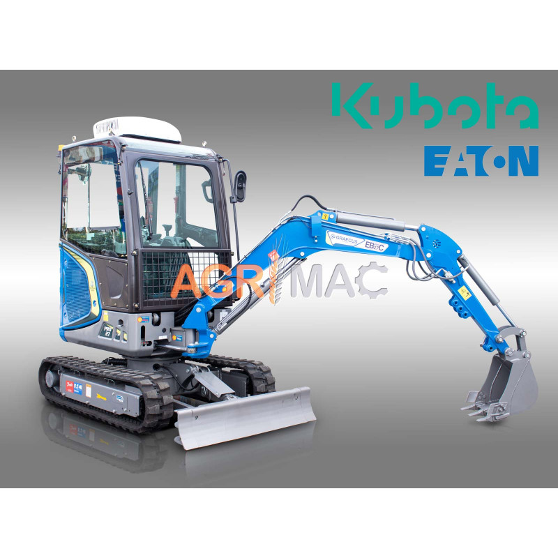 Μίνι εκσκαφέας με καμπίνα A/C 2.7T, Kubota Diesel, περιστροφή μπούμας, πτυσσόμενες ερπύστριες, πλαϊνούς μοχλούς χειρισμού και γραμμή σφύρας