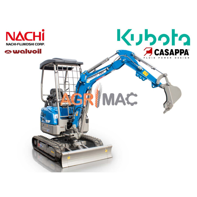 Μίνι τσαπάκι 2T, Kubota Diesel, με περιστροφή στην μπούμα, πτυσσόμενες ερπύστριες, πλαϊνούς μοχλούς χειρισμού και γραμμή σφύρας EB20-PRO